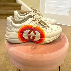 Gucci White Sneakers with Vibrant Red and Orange Accents